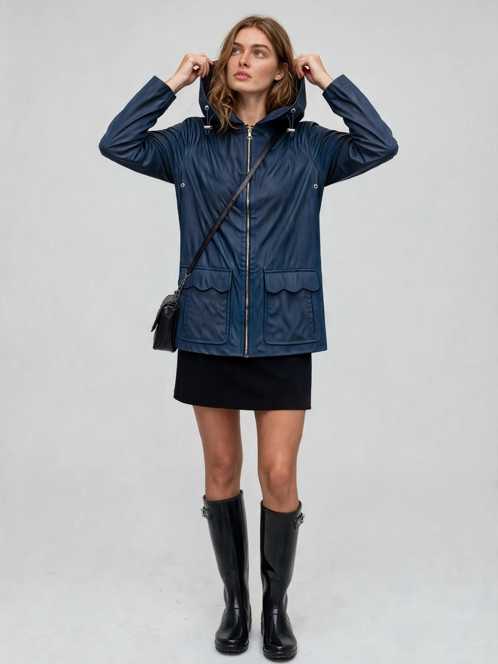 NWT Kate Spade New York navy blue raincoat XS Classic Minimalist Preppy Luxury
